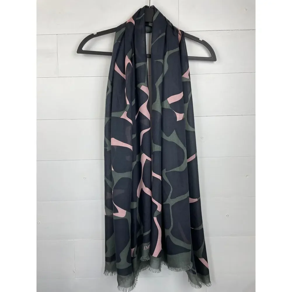 Emporio Armani Abstract Giraffe/Camouflage Print Fringed Scarf Pink/Green/Black